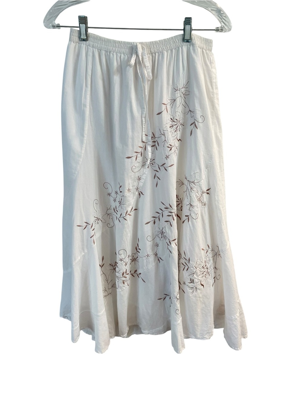 Vintage Metro Wear 100% Cotton White Embroidered Midi Maxi Skirt M - Picture 2 of 5